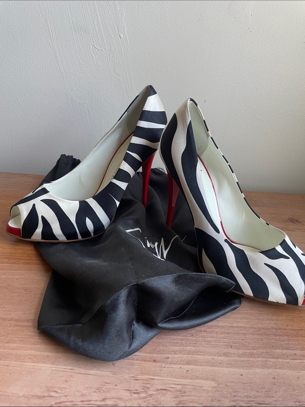 Giuseppe Zanotti Zebra Print Peep-Toe Stilettos - Black & White with Red Soles